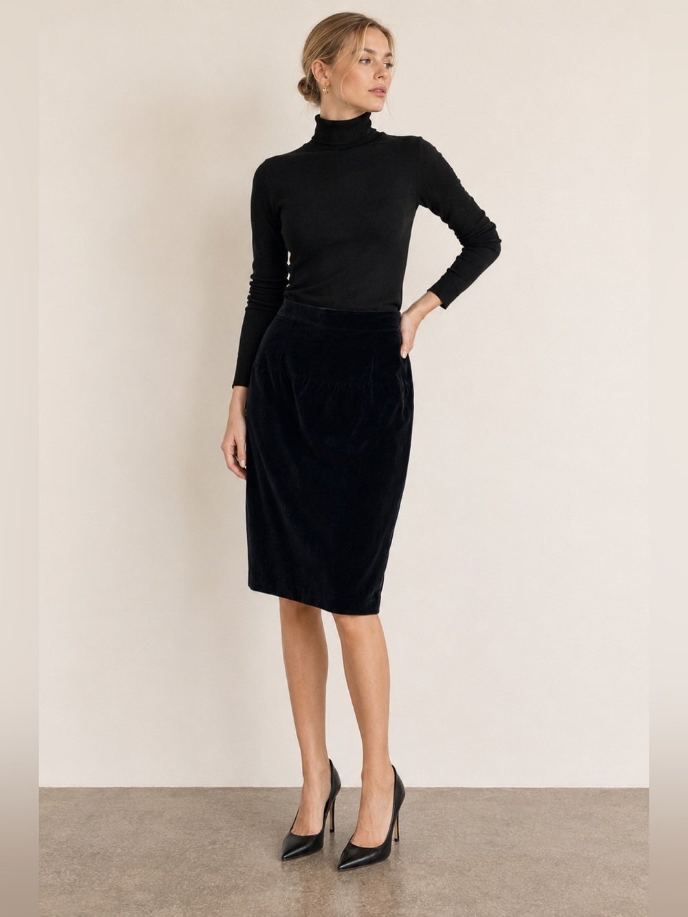 Chanel Skirt Velvet Pencil Cotton Vintage 42 Black - Picture 7 of 7